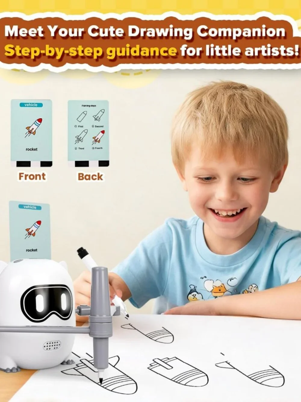 Interactive Drawing Robot Toy for Kids 3-8, 200 Cards, Educational Art Machine